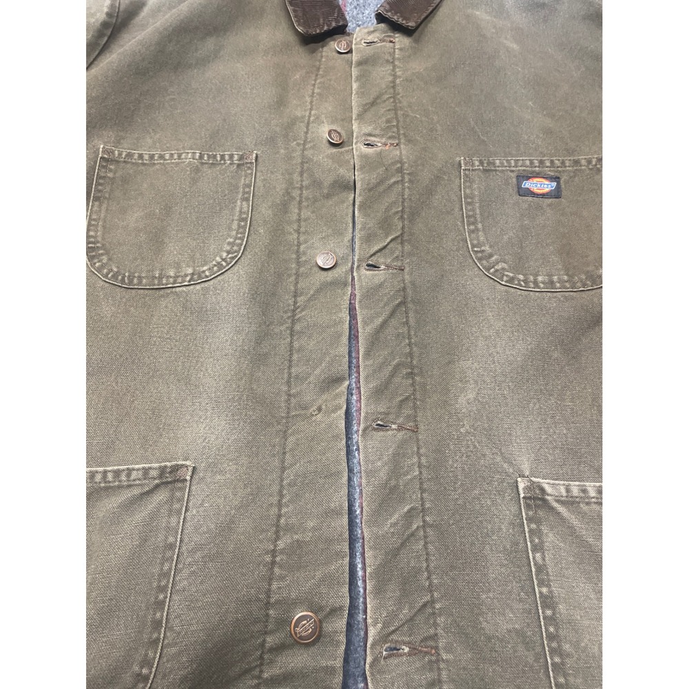 Dickies Men's Lined Canvas Chore Coat Green Brown Corduroy Collar Workwear 2XL - Picture 13 of 16